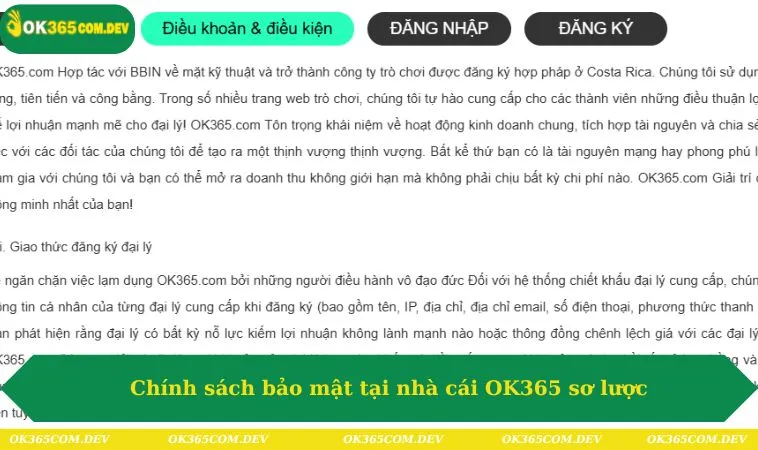 Chính Sách Bảo Mật OK365 194 Chính sách bảo mật tại nhà cái OK365 sơ lược