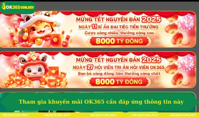 Khuyến Mãi OK365 250 Tham gia khuyến mãi OK365 cần đáp ứng thông tin này
